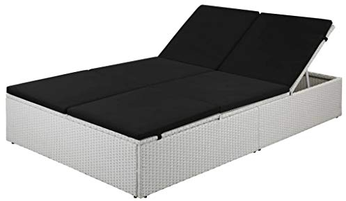 Festnight Sonnenliege mit Auflagen Poly Rattan Gartenliege Relaxliege Holzliege Liege Gartenmöbel (Weiß und Schwarz, 194 x 120 x 31 cm)