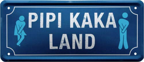 WOGEKA ART Retro Blechschild - Pipi Kaka - Land Toilette Klo WC - witziger Spruch als Geschenk-Idee zum Geburtstag Weihnachten zur Dekoration 28x12 cm Vintage-Design aus Metall 1974