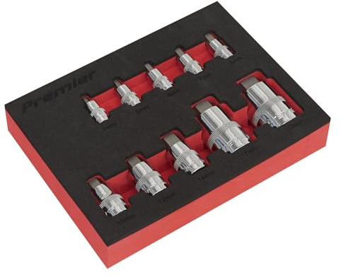 Sealey AK6244 10PC 1/4, 3/8 & 1/2Sq Drive Hex Socket Bit Set - Stubby