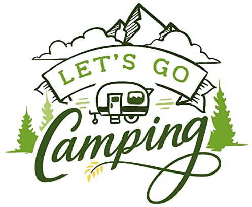 Samunshi® Let's Go Camping Schriftzug Aufkleber Sticker Autoaufkleber Scheibenaufkleber Motorradaufkleber - 10x8,3cm grün