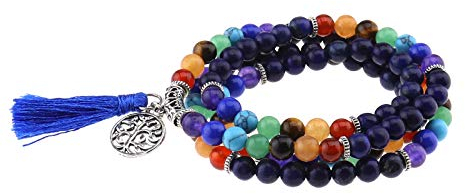 YINETTECH 108 Gebetskette Mala Halskette Baum des Lebens Chakra Mehrschichtiges Armband 6mm Naturstein Schmuck Rosenkranz Tibetisch Buddhistischer Buddha Meditation