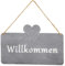 levandeo Schild Willkommen 25x16 cm Außen Garten-Deko Grau Beton-Optik Herz Metall Türschild Wandbild Außendeko
