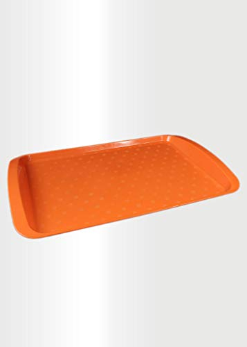 ECO Large Plastic Serving Tray for Tea & Food Serving | Multi-Purpose Dinner Tray for Home & Cafés | Food Trays for Lap | Multi Color Tea Trays for Kids Breakfast in Bed (Orange, Large)