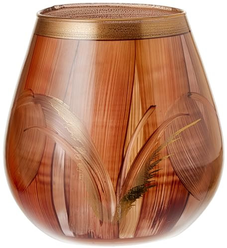 Angela Neue Wiener Werkstätte Glasvase Vesuvio, Siena - Goldveredeltes Unikat - Dekoration für Feierliche Anlässe - Hellbraun, Siena - 15 cm Durchmesser x Höhe - Handgefertigt in Wien