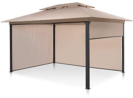 blumfeldt Grandezza Cortina Pavillon 3x4 – Stahlrahmen, Aufrollbare Seitenteile, Wetterfest & UV-Schutz, Gartenpavillon Beige