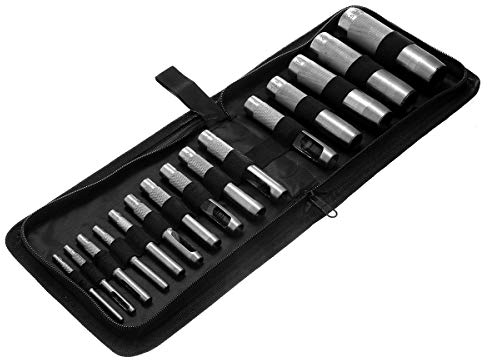 TOPWAY 15 Stück Locheisen Lochstanzer-Satz Stanzer 3-25mm Runde Stanzwerkzeug Set Locheisen Satz für Leder, Uhrenarmband, Dichtung Gürtel, Schuh, Stoff, Leinwand Kleidung, Öse