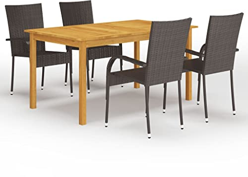 vidaXL Gartenmöbel Set 5-TLG. Sitzgruppe Sitzgarnitur Gartengarnitur Esstisch Tisch Stühle Gartentisch Gartenstuhl Sessel Gartenset Braun