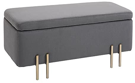 HOMCOM Banc de Rangement Coffre de Rangement Design Contemporain- Banc avec Espace de Stockage - dim. 100L x 40l x 42H cm - Velours Gris foncé piètement métal doré