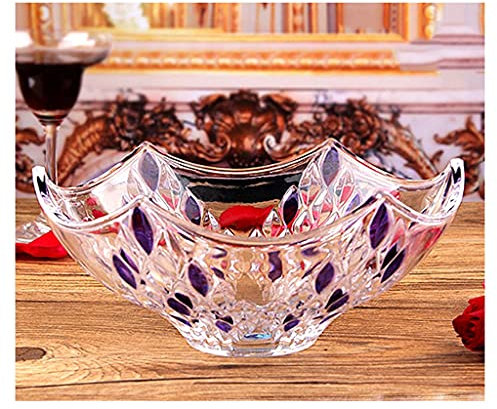 XMCF Fruit Bowl - Thickened Transparent Glass Fruit Bowl, European-style Creative Fruit Plate, Embossed Fruit Dish for Home Countertops (Purple)