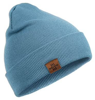Wmcaps Classics Mütze Herren Damen, Unisex Wintermütze Beanie Leatherpatch Strickmütze, One Size, Geschenke für Männer Frauen (Blau)