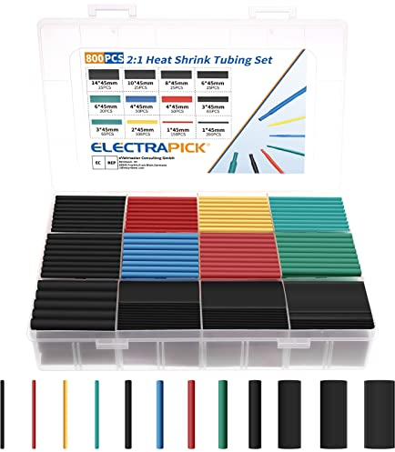 ELECTRAPICK 800 Stück Schrumpfschlauch Set, Kabel Reparaturset, Schrumpfschläuche Sortiment, 2:1 Schrumpfverhältnis, Farbig Isolierschlauch für Kabel, DIY Werkzeug Set (5 Farben, 8 Größen)