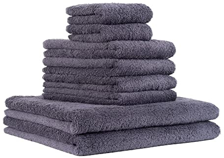 PANA 8-TLG. Frottier Handtuch-Set Cleo • 2X Gästetuch 30x50cm + 4X Handtuch 50x70cm + 2X Duschtuch 70x140cm • Flauschiges Handtücher-Set aus Baumwolle zum Verschenken • Farbe: Grau