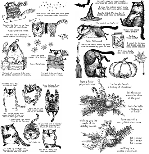 4 Stück Halloween Katze Niedlich Winter Kürbis Magie Weihnachten Cheer Klar Gummi Stempel Siegel für DIY Scrapbooking Prägung Handwerk Geschenkkarte Papier Album Silikonstempel