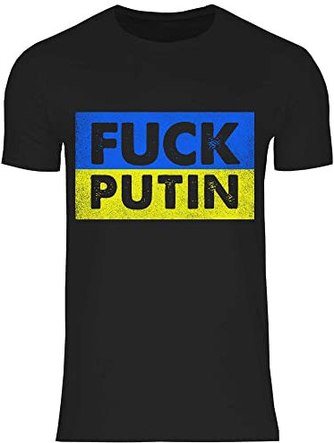 wowshirt Herren T-Shirt Fuck Putin Ukrainische Flagge Gegen Putin Demo, Größe:L, Farbe:Black