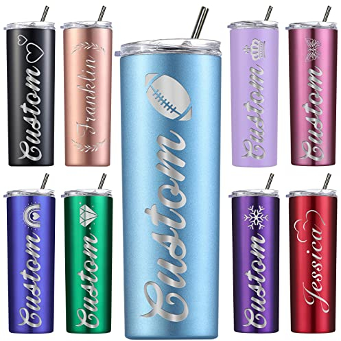 Vasos personalizados con tapas y popote, vaso aislado delgado de 20 onzas de acero inoxidable con grabado láser para mamá y mujer