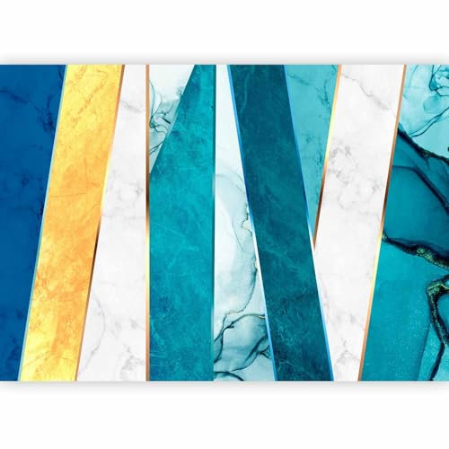 murando - Papier peint panoramique artistique 450x315 cm - Revêtement mural décoration salon - Design moderne - Bleu turquoise vert - Chambre abstraction rayures rayures marbre or f-A-10041-a-c