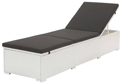 INLIFE Sonnenliege mit Auflage Poly Rattan Weiß