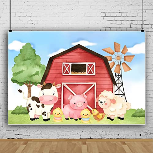 Bovlleetd 150x100cm Baby Taufe Hintergrund niedlich Bauernhof Tiere Hintergrund Kuh Schwein Schaf Huhn Fotografie Hintergrund Neugeborene Taufe Geburtstag Party Dekoration Banner