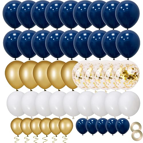 70 Stück Luftballons - Metallic Gold, Blau & Weiß - Helium & Latex Ballons - Konfetti Ballons für Geburtstag, Hochzeit & Babyparty - Party Dekoration