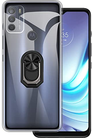 Für Motorola Moto G50 Ultra Dünn Handyhülle + Ring Halter Kickstand Bracket, Gel Pudding Weiches Silikon Handy für Motorola Moto Ibiza 6,5 Zoll (BlackRing-T)