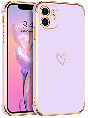GUAGUA Handyhülle für iPhone 12 Mini Hülle Cute Herz Muster Galvanisierte Kameraschutz Stoßfeste Silikonhülle Weich TPU Silikon Schutzhülle Dünn Hülle Silikon case für iPhone 12 Mini (5,4''), Lila