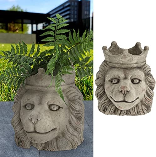 Cepewa Pflanztopf Kopf Löwe │ Terracotta 18,5x20,5x21cm grau │ Blumentopf Pflanzgefäß Topf Übertopf (1 x Pflanztopf Löwe H21cm)