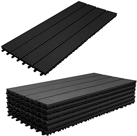 Gimisgu Terrassenfliesen WPC Fliesen, 30x60 cm Holzoptik Klickfliesen Balkonfliesen Klicksystem Terrassendielen Klickfliese Kunststoff Bodenfliese mit Drainage, 24er Set für 4m², Anthrazit