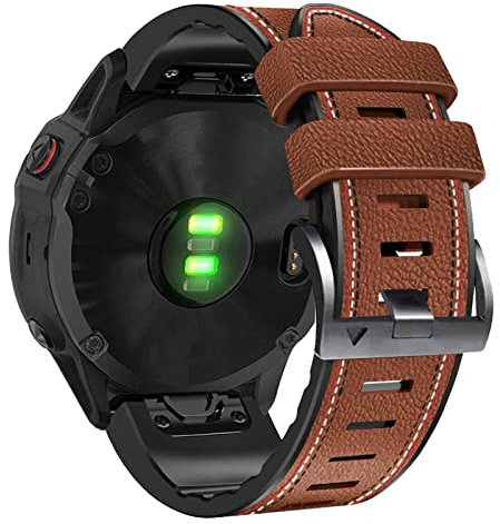 YOOSIDE Bracelet de montre en cuir véritable avec doublure en silicone pour Garmin Fenix 7/Fenix 6/Fenix 5/epix 2, Quick Fit 22 mm, Instinct 2 Solar, QuickFit 22