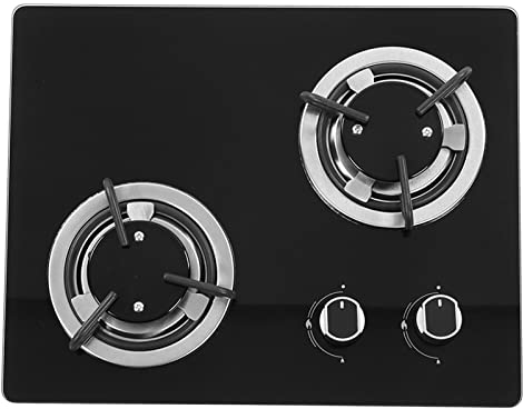 Plaque de Cuisson à Gaz, Cuisinières RV 2 Brûleurs 1,8 KW Puissance Plaque de Cuisson en Verre trempé, Panneau RV Facile à Nettoyer pour Bateau, Caravane, Camping-car, Cuisinière