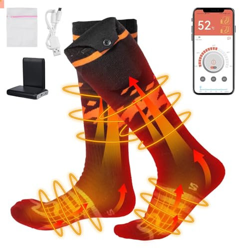 KEMIMOTO 2024 Calcetines Calefactables, Calcetines Hombres Mujeres EléctricosTérmicos de 3,7 V 4000 mAh, Calcetines Térmicos Calefactores de 360° para Caza, Senderismo, Camping, Esquí