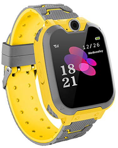 PTHTECHUS® Smartwatch für Kinder- Uhr Telefon für Mädchen Jungen mit Anruffunktion SOS Musik Playe Spiel Kamera Taschenlampen Wecker-Kids Smart Watch Student Telefonieren Geburtstag Geschenk Gelb