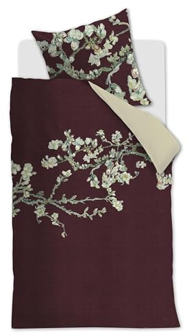 Beddinghouse Mako-Satin-Bettwäsche Blossom aus der Van Gogh-Serie, rot, Größe:135x200 cm + 80x80 cm