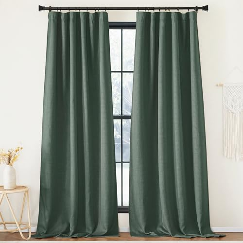 PONY DANCE Verdunklungsvorhänge Kräuselband Gardinen Wohnzimmer Modern 2er Set H 245 x B 140 cm Verdunkelnde Gardinen Leinenoptik Vorhang für Schiene Thermal Blackout Curtains Living Room, Graugrün