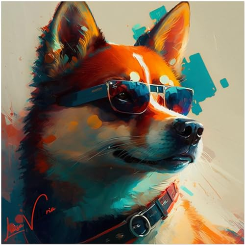 BestU Akita Hund auf leichtem Forext' von Luisa-Viktoria: Ein stilvolles Kunstwerk mit hochwertigem Druck, perfekt, um Räume zum Leben zu erwecken. Maße: 60cm x 60cm.