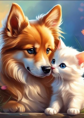 GLXPOG Diamond Painting Hund Katze 5D Diamant Painting Bilder Set, Cartoon-Tiere Diamant Art Malerei Painting Kit für Erwachsene, DIY Strass Stickerei Malerei Wand Dekor 30x40cm