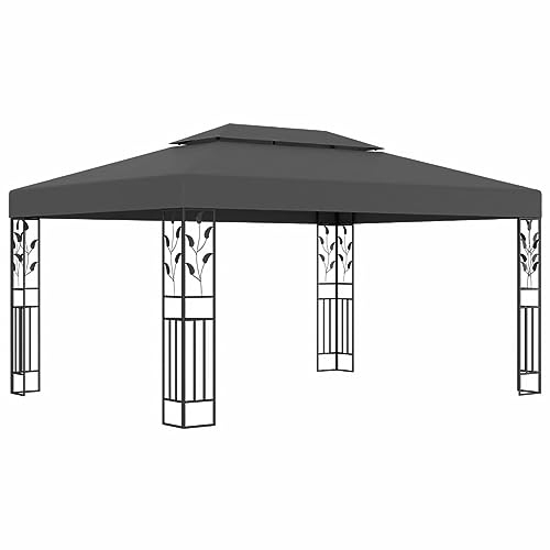 Pavillon mit Doppeldach, TANZEM Faltpavillon, Pergola, Partyzelt, Standmarkise, Sonnenzelt, Garten Pavillion, Grillpavillon, 3x4 m Anthrazit