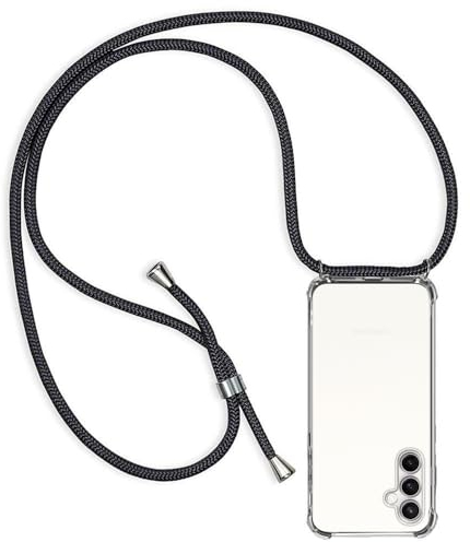 ZYIMOU Coque pour Samsung Galaxy S24 avec Cordon, Collier Étui de Protection Ultra-Mince Transparente Clair Silicone Gel Souple TPU Antichoc Housse avec Corde - Noir