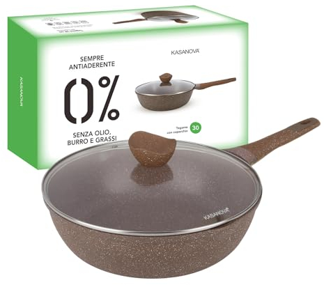 KASANOVA, tegame antiaderente 0% grassi, tegame induzione e tutti i piani cottura, con manico antiscivolo, rivestimento antiaderente, tegame 30 cm