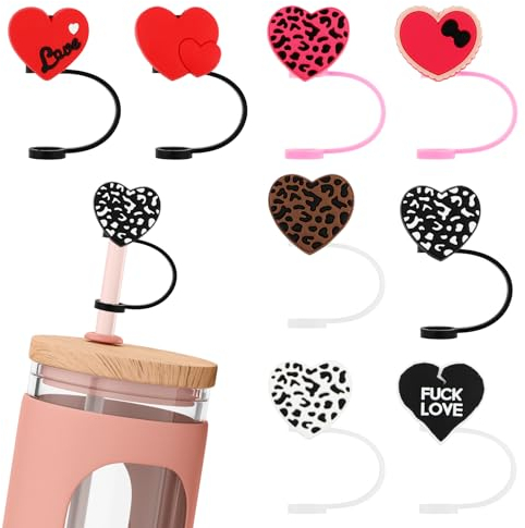Ouligay 8 Stück Strohhalm Abdeckung für Stanley Cup Tumbler 40/30 OZ Herz Silikon Strohhalm Topper Straw Covers Wiederverwendbare Strohkappen Abdeckungen für 10mm Strohhalme