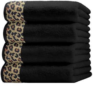 Class Home Collection Handtücher Handtuch 4er Set Jacquard Baumwolle Leopard Schwarz