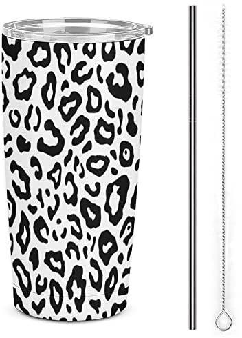 Leopard Edelstahlbecher, isoliert, mit Deckel und Strohhalmbürsten, doppelwandiger Reise-Kaffeebecher, 590 ml