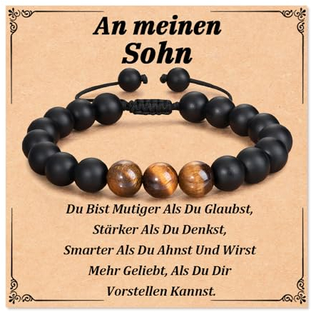 18.18 Geburtstag Junge Geschenk zum 18 GeburtstagSohn Teenager von Mama Papa Armband Deko Tigerauge Schwarzer Onyx Handgemachtes Perlenarmband