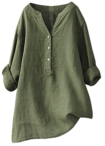 Hsternexy Musselin Bluse Damen Leinenbluse Damen Sommer Langarm Große Größen Hemdbluse Blusenkleid Leinen Elegant Weiß Longbluse Blusenshirt Bügelfrei Schwarz Mittelalter Tuniken Damenblusen