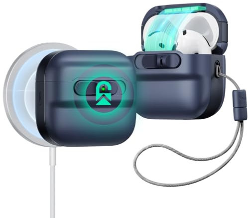 ESR für AirPods 4 Hülle, kompatibel mit AirPods 4 Gen (2024) (USB-C), MagSafe kompatibel, Magnet Deckelverschluss, sturzsichere Schutzhülle mit Handschlaufe, Pulse Serie, Blau