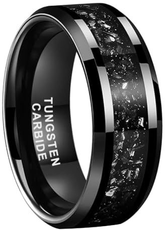 TUTISS Anello in tungsteno per uomo e donna - 6 mm e 8 mm - Argento/nero - In vero titanio - Con intarsio - Fede di fidanzamento - Bordi smussati - Finitura brillante - Taglio, 13, Metallo