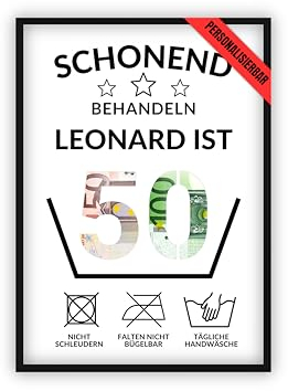 dockyardos® Geldgeschenk zum 50. Geburtstag | Geld kreativ verschenken | Waschgang | Schonend behandeln | Geschenkidee für Mann und Frau | Lustiges Geschenk für Mädchen und Junge