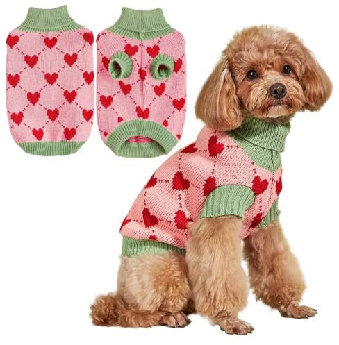 EASTLION Hundepullover,Sweater für Hunde,Rollkragenpullover mit Strickmuster,Wärmender Wintermantel für Hunde,Welpen und Katzen (M,Rosa)
