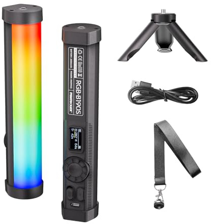 Tube lumineux magnétique portable de 0,2 m, petite baguette lumineuse vidéo LED, batterie rechargeable de 2600 mAh, 2500-9900 K à intensité variable à 360 °, barre lumineuse RVB complète pour