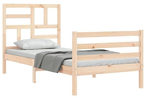 vidaXL Massivholzbett, Bett mit Kopfteil, Einzelbett Holzbett für Schlafzimmer, Bettrahmen Bettgestell mit Lattenrost, Schlafzimmermöbel