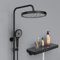 EMKE Colonna doccia termostatica, mensola 40 x 15 cm, set doccia con soffione, 3 tipi di getti, controllo intelligente della temperatura, rimozione del cloro, Nero Opaco